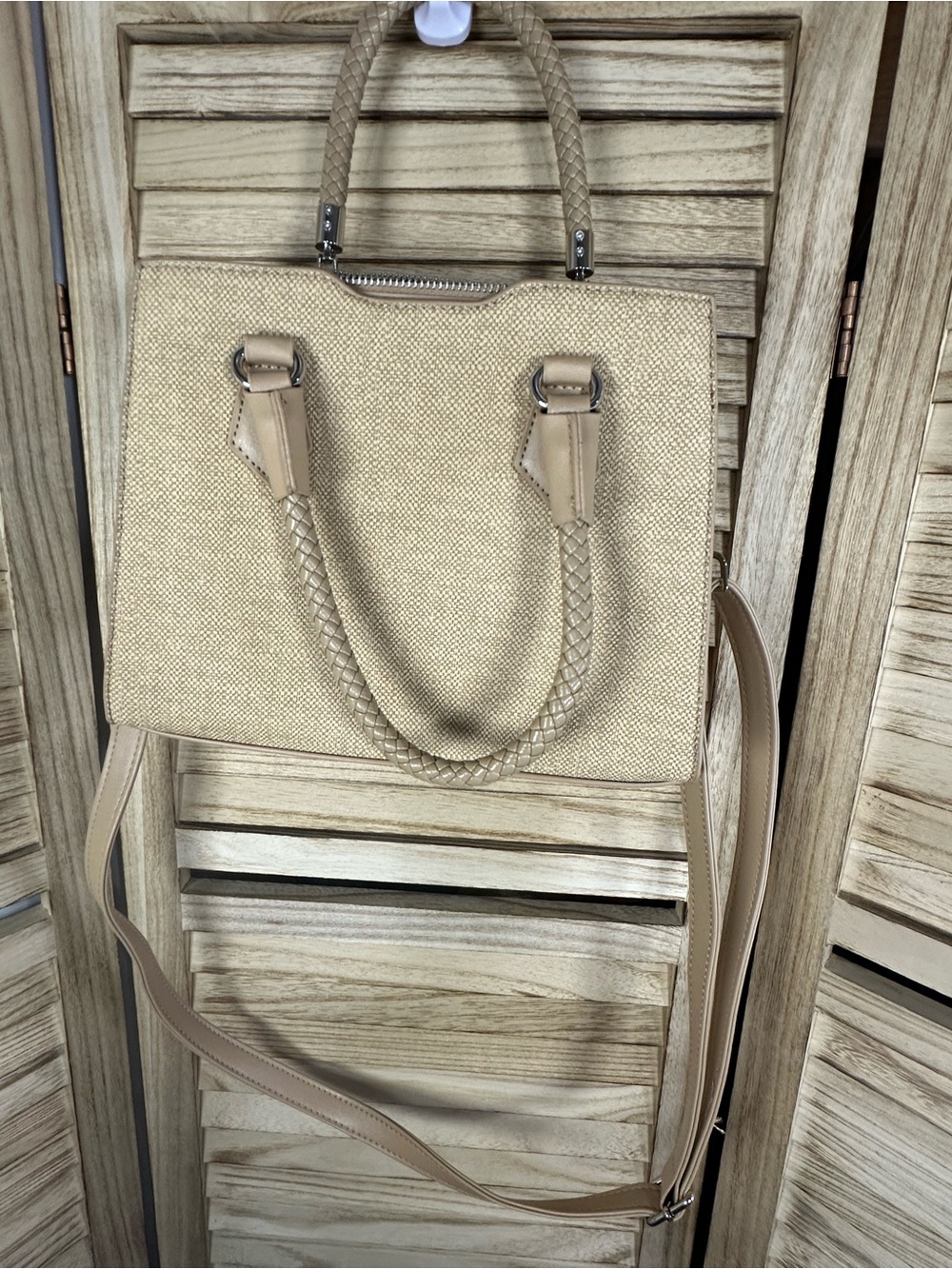 Source Unknown Beige Woven Shoulder Bag with Braided Handles NWOT